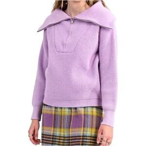 Lili Sidonio for Molly Bracken 1/2 Zip Collar Sweater Ribbed Knit Purple Lilac S